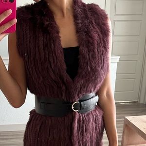 Authentic 100% Rabbit Fur Vest Dark Deep Purple Size Small